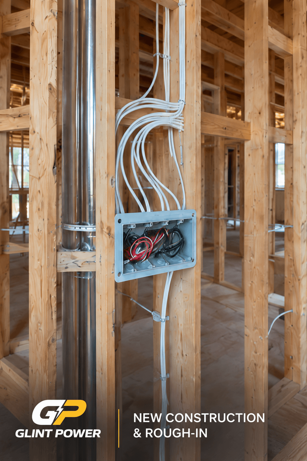Illustrative new construction electrical rough-in marketing image